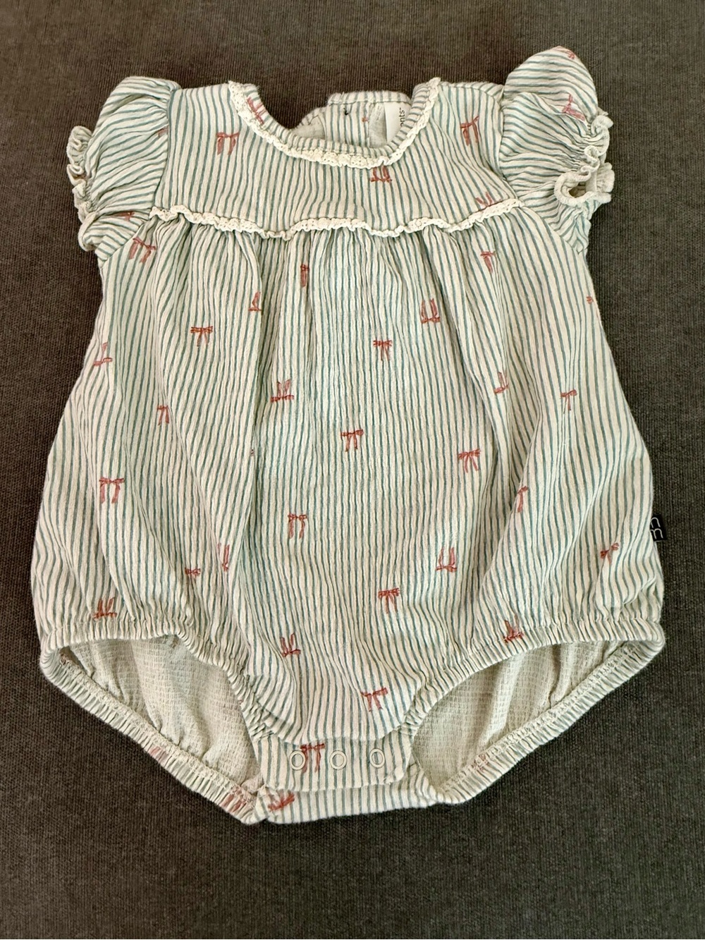 Striped Baby Bubble Romper with Pink Bow Print